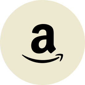 Amazon logo featuring a lowercase "a" with a smiley arrow extending from the "a" to "z" on a beige circular background.