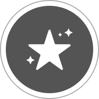 A white star with two smaller stars is centered on a dark gray circle background.